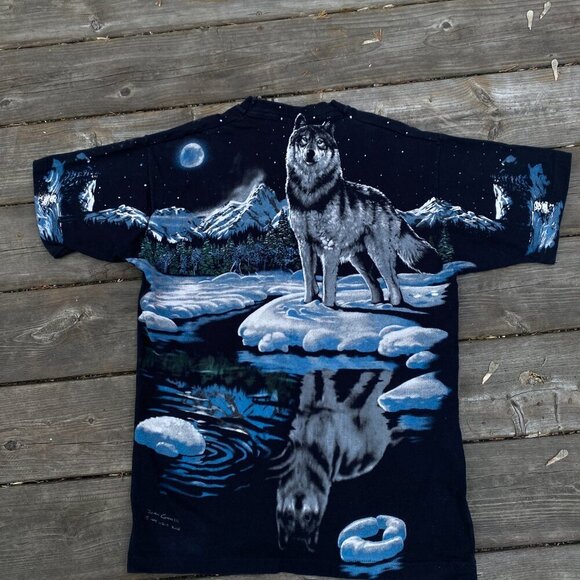 Vintage 1995 Liquid Blue T Shirt AOP Large John Connell Wolf Moon T Shirt AOP - Picture 6 of 10